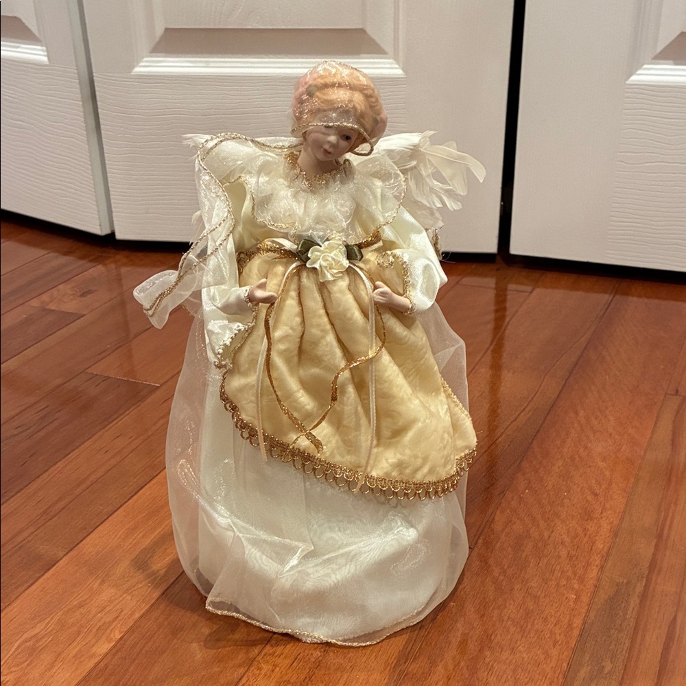 Elegant Angel Figurine with Gold and White Gown